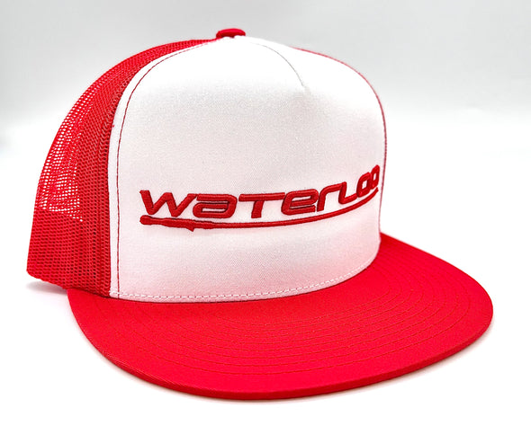 Waterloo Red and White Flat Bill Cap - Performance Logo – Waterloo Rods